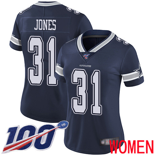 Women Dallas Cowboys Limited Navy Blue Byron Jones Home #31 100th Season Vapor Untouchable NFL Jersey->women nfl jersey->Women Jersey